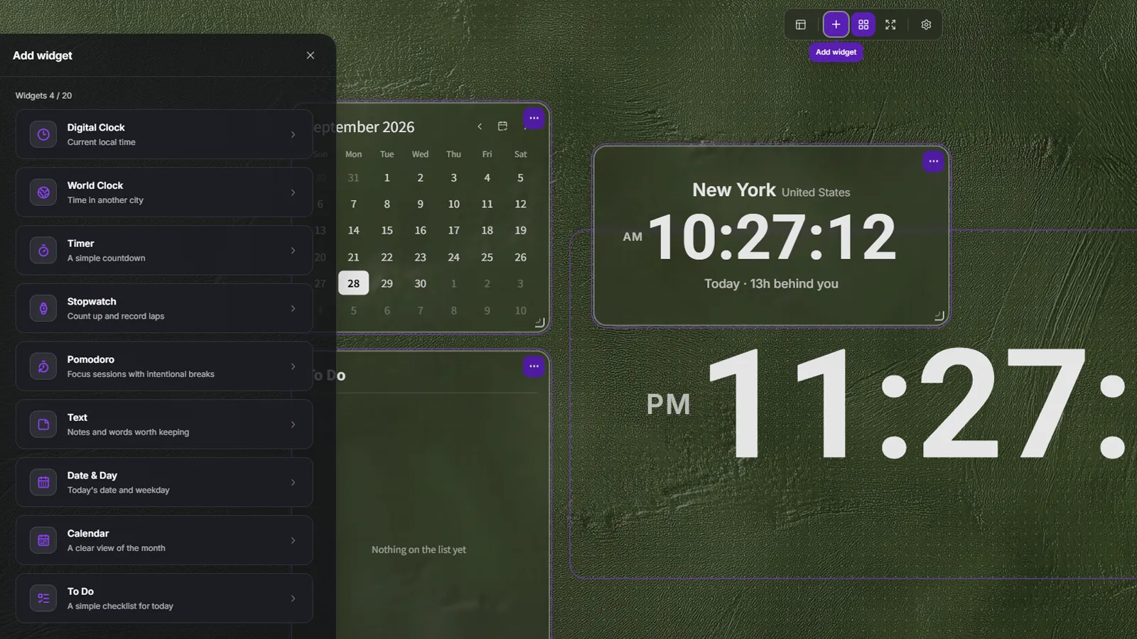 Widget library alongside a newly added widget