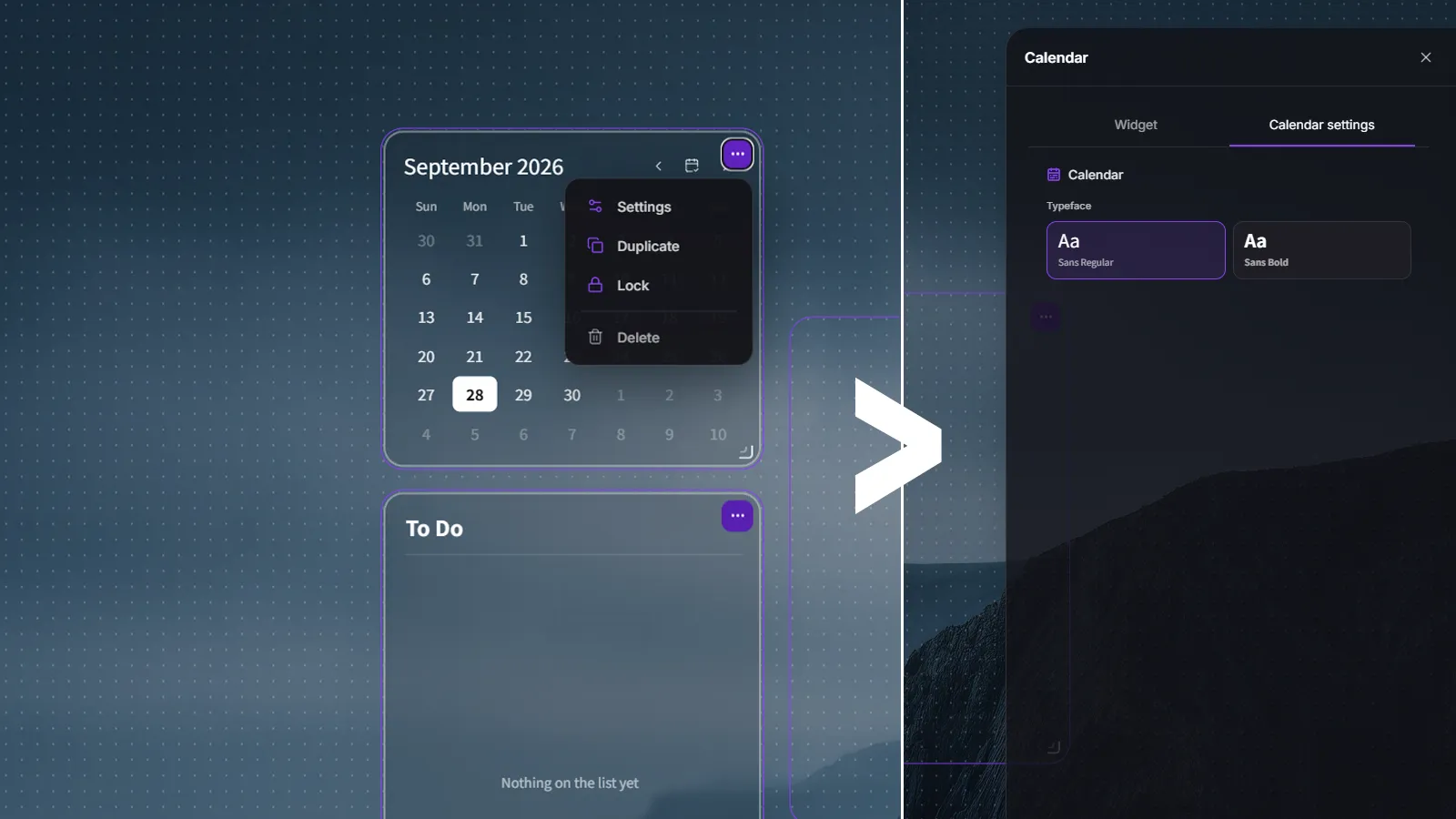 Calendar beside its selected details tab