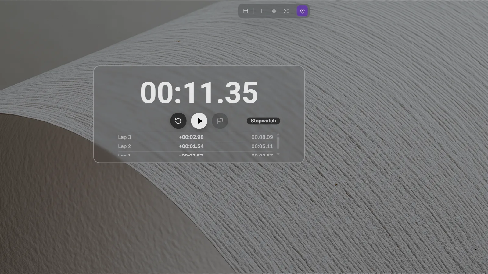 At least three laps showing lap numbers, split times, and total elapsed times
