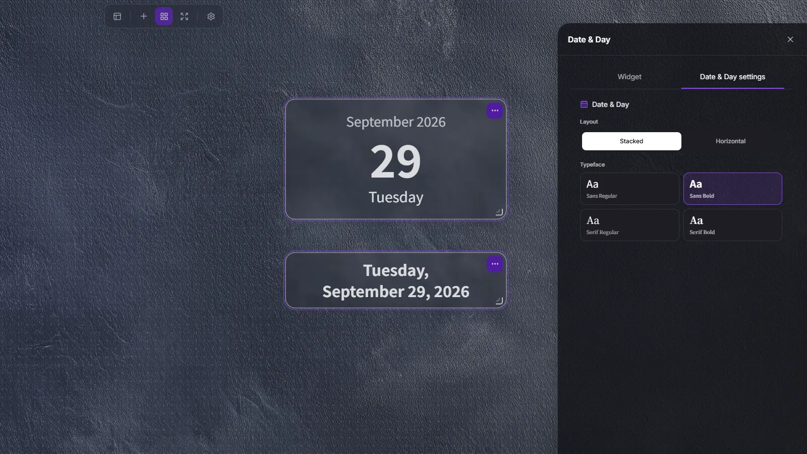 Horizontal and vertical Date & Day widgets side by side