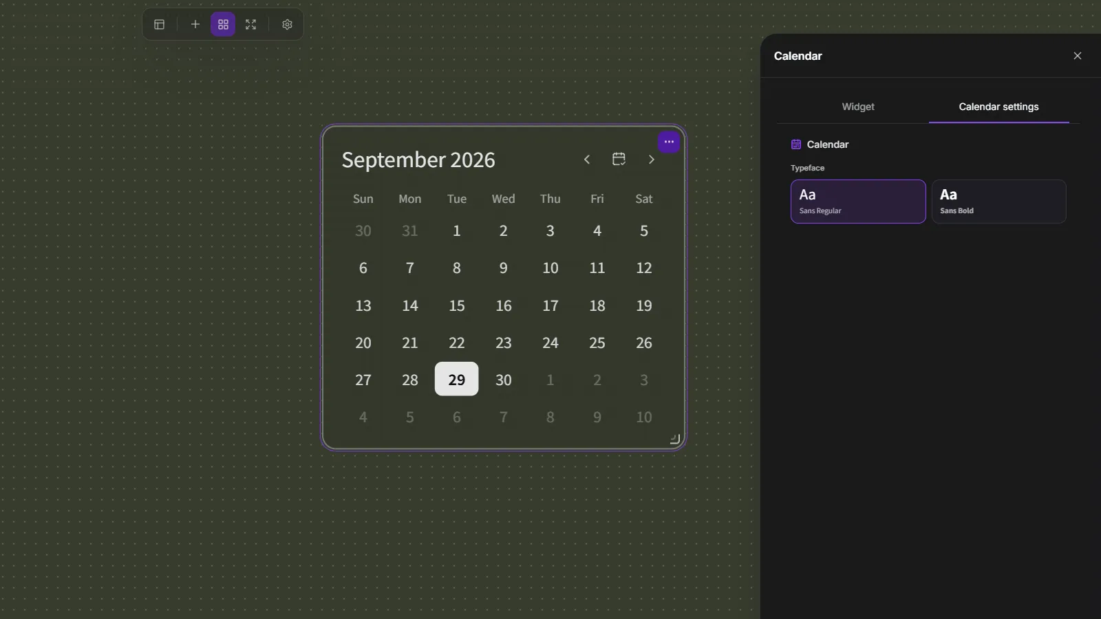 Calendar showing month navigation, Today, and the highlighted current date